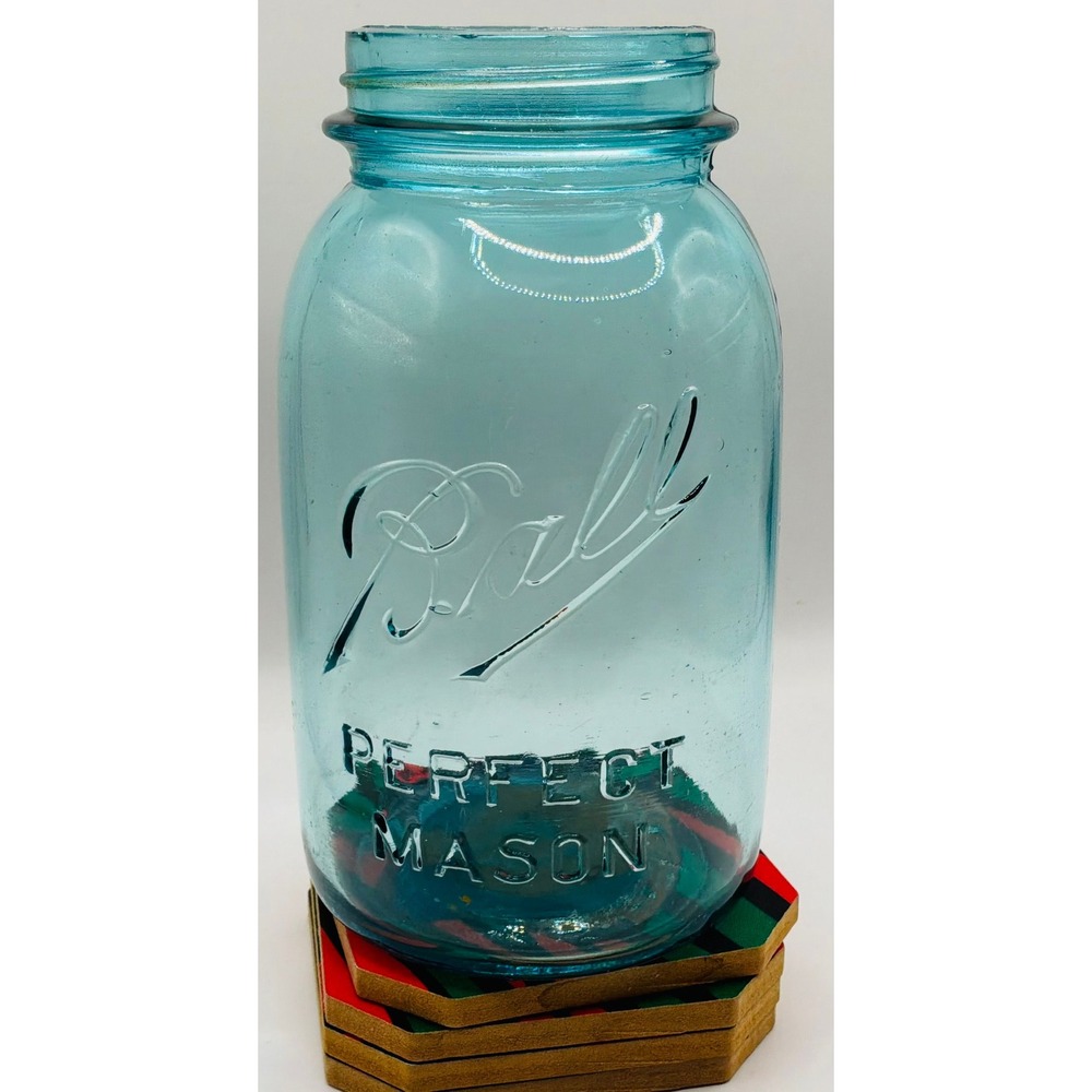 Vintage Ball Perfect Mason Jar Aqua Blue Glass Quart Size